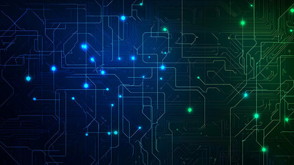 Abstract Circuit Board Pattern With Glowing Lines And Lights