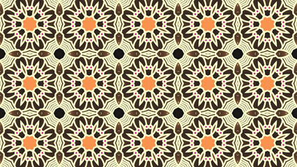 Elegant mandala pattern with floral details in warm brown and orange colors perfect for invitations and backgrounds.