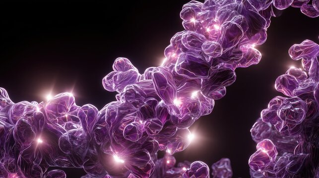 National Cystic Fibrosis Awareness Month. The molecular structure of the CFTR protein rendered in purple crystalline forms, scientific accuracy blended with artistic interpretation