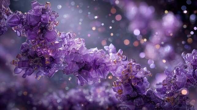National Cystic Fibrosis Awareness Month. The molecular structure of the CFTR protein rendered in purple crystalline forms, scientific accuracy blended with artistic interpretation