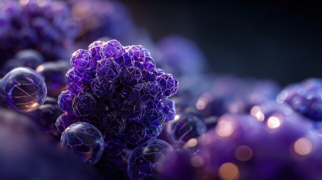 National Cystic Fibrosis Awareness Month. The molecular structure of the CFTR protein rendered in purple crystalline forms, scientific accuracy blended with artistic interpretation