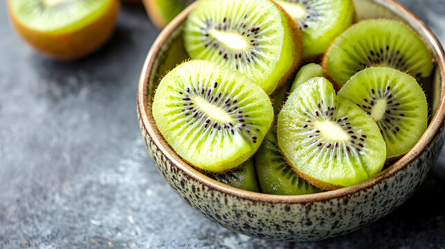 un tazon con kiwi fruta fresca tropical acida y deliciosa comida saludable aperitivo jugoso y con vitaminas 