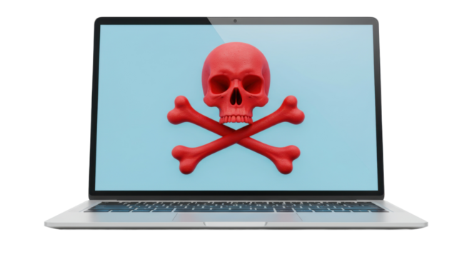 Isolated Laptop with Skull and Crossbones