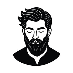 Minimalist Black And White Portrait Of A Bearded Man With Closed Eyes