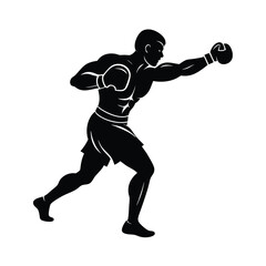boxer mid punch vector art silhouette