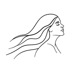 Minimalist Line Art Portrait Of A Woman With Flowing Hair Silhouette