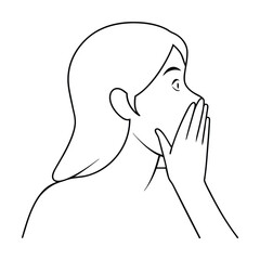 Woman Line Art With Hand Covering Mouth Shocked Or Surprised Expression
