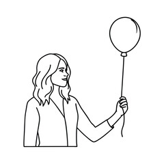 Line Art Illustration Of Woman Holding Balloon Minimalist Outline Vector