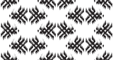 Ethnic abstract ikat art. Seamless Rhombus pattern in tribal, folk embroidery, Mexican style. Aztec geometric art ornament print.Design for carpet, wallpaper, clothing, wrapping. black white color