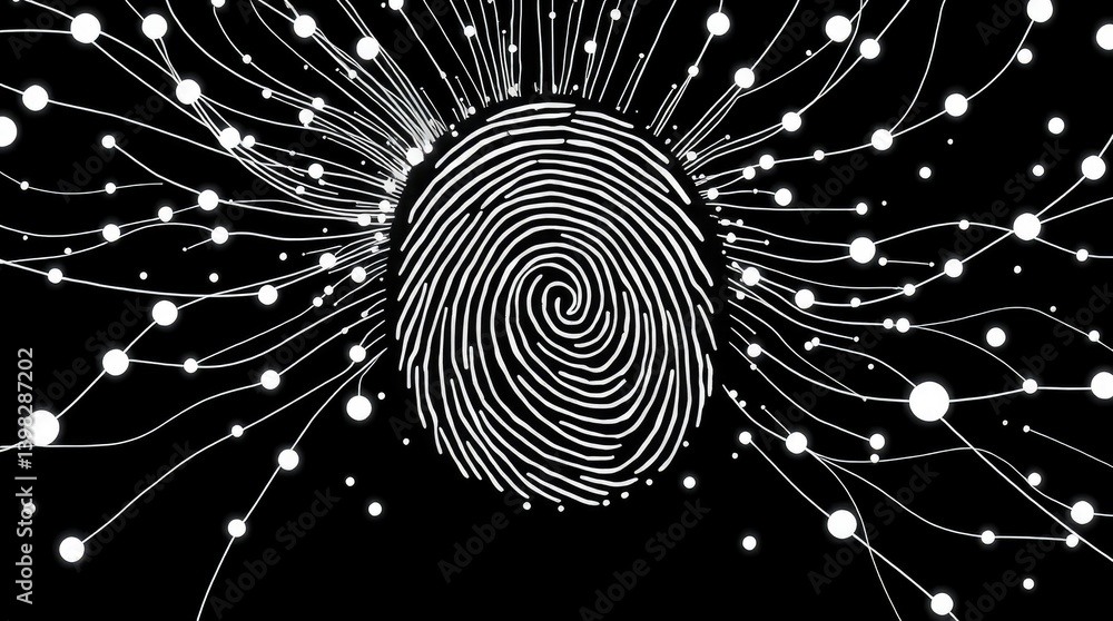 Aufkleber a fingerprint pattern interwoven with a network of luminous connections.