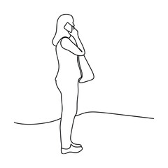 Minimalist Line Art Of Woman Talking On Phone In Urban Setting