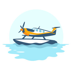 Seaplane floating on water in a calm blue setting  