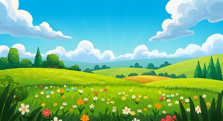 Naklejka premium Sunny Meadow Background for Mobile Games