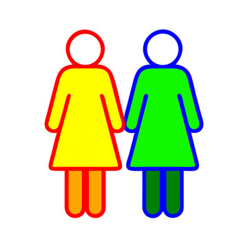 Rainbow Lesbian Couple Icon &ndash; Minimalist Linear LGBTQ+ Women Symbol for Pride Month on White Background
