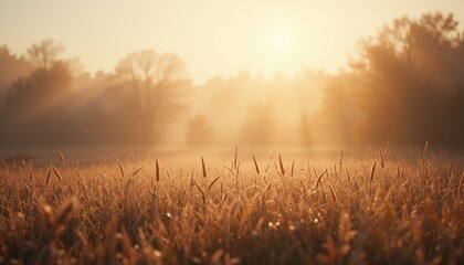 Fototapeta premium Sunrise over golden fields nature landscape photography tranquil environment peaceful viewpoint capturing morning light