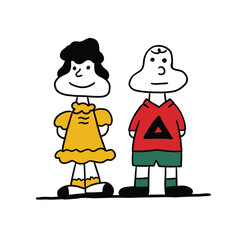 cute boy and girl retro cartoon character illustration