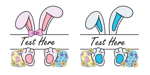 Adorable Bunny Ears and Paws with Easter Eggs and Flowers – Cute Spring Clipart Collection. Vector Illustration