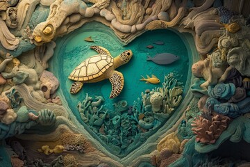 The celebration of World Oceans Day incorporates a paper art and cut style concept, aimed at protecting the sea and preserving the earth's water ecosystem, with blue tone origami craft paper