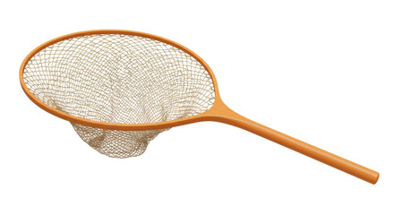 Isolated Fishing Landing Net with Wooden Handle