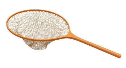 Isolated Fishing Landing Net with Wooden Handle
