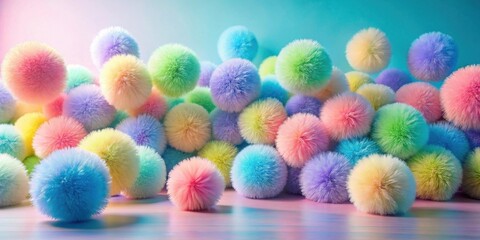 A vibrant collection of pastel-colored fluffy spheres, creating a whimsical and joyful arrangement.