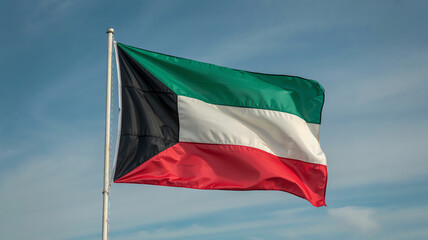 Kuwait flag against blue sky backdrop
