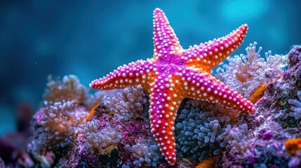 Vibrant starfish on coral reef