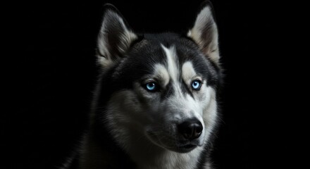 Obraz premium Dramatic Studio Portrait of a Siberian Husky with Crystal Blue Eyes