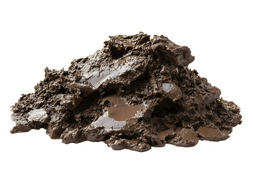 Isolated mud pile on transparent background, top view, high resolution PNG file