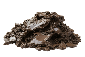 Isolated mud pile on transparent background, top view, high resolution PNG file