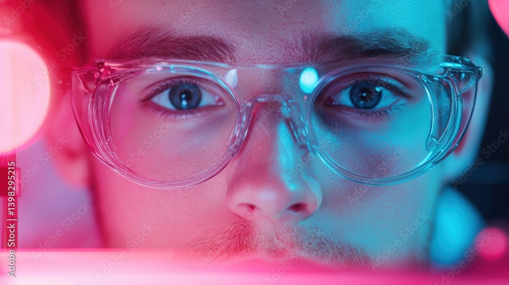 Aufkleber physics researcher adjusting equipment for an experiment on quantum mechanics in a lab setting.