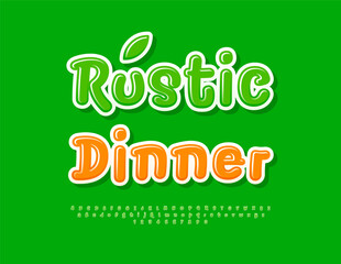 Vector Eco concept Rustic Dinner. Glossy Green Font. Funny Handwritten Alphabet Letters and Numbers set.