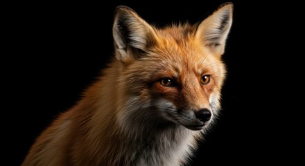Obraz premium Intelligent Red Fox Portrait Against Black Background