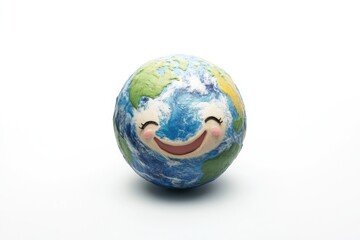 Fototapeta premium A smiling Earth globe crafted from clay, depicting continents and oceans with a cheerful expression.