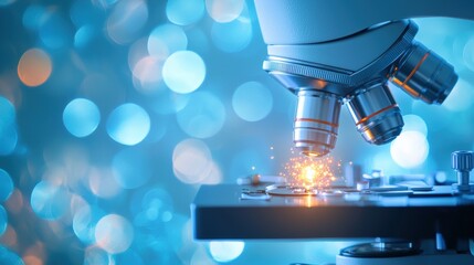 Examining Scientist analyzing blood samples under a microscope to study cellular structure.