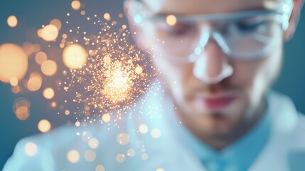 Particle Researcher observing the interaction of tiny particles with light in a laboratory.