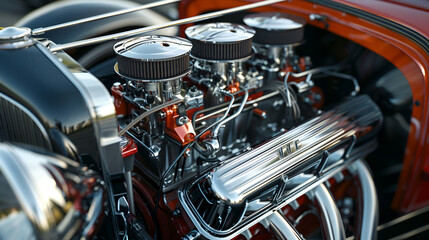Close-Up View of a Classic Car Engine
