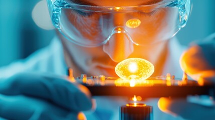 Investigation Detective working on a scientific investigation, examining evidence under a microscope.