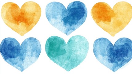 Obraz premium Six Watercolor Hearts: A Collection of Vibrant Hues