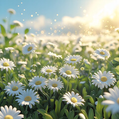White Daisies Blooming in Sunlight with Soft Focus