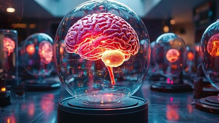 Glowing Brain in Glass Orb: A Futuristic Study of Neuroscience - Powered by Adobe