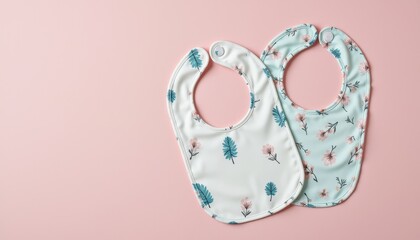 Two baby bibs on pink background