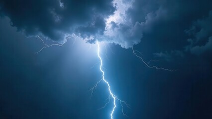 A Powerful Bolt of Lightning Illuminates the Night Sky During a Dramatic Thunderstorm