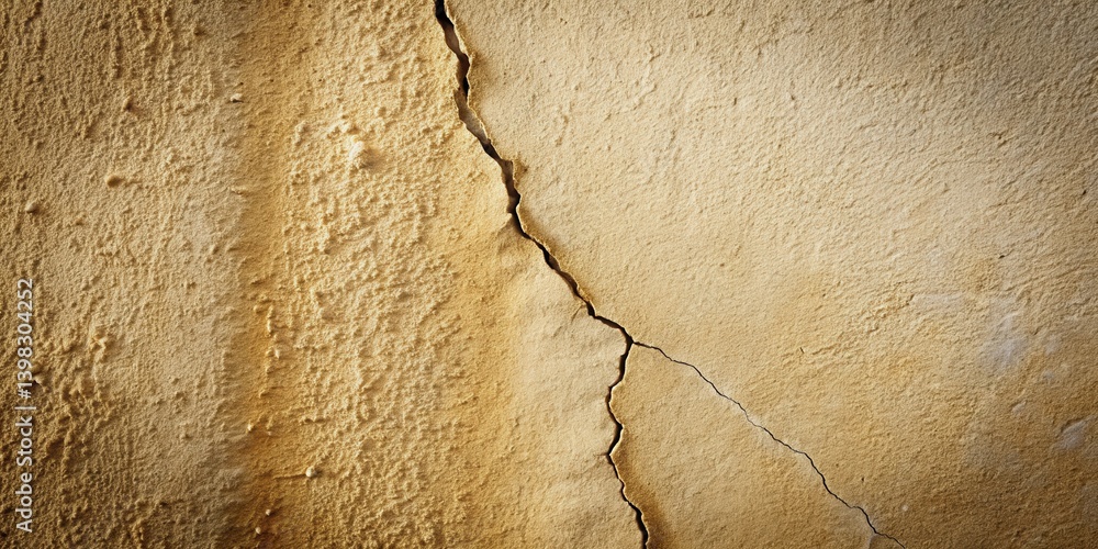 Poster A close-up view of a textured wall surface with a prominent crack running through it, showing signs of age and wear