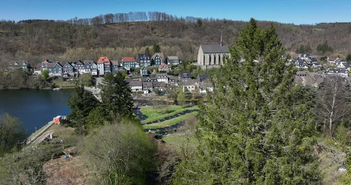 Wuppertal, small historic village, Beyenburger Stausee. The Wupper reservoir, picturesquely the old town of Beyenburg, Beyenburger Stausee