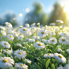 Blooming Daisies in a Sunny Garden