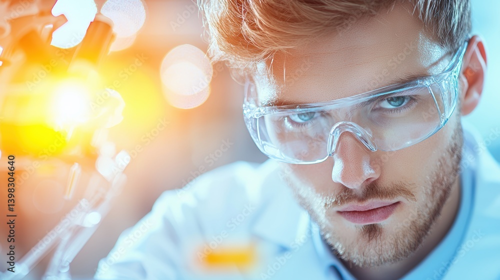Poster laboratory scientist working in a state of the art laboratory, conducting complex experiments.