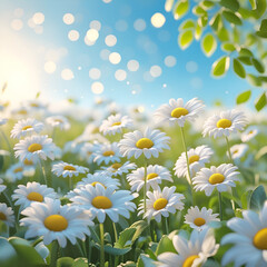 Natural Daisy Flowers with Blue Sky and Sunlight