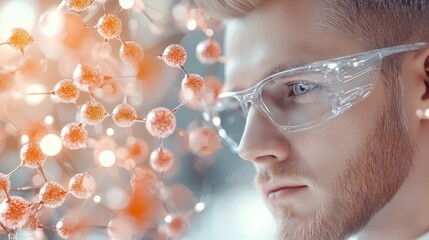 Molecule Biologist observing molecular reactions in real time, studying the behavior of cells.