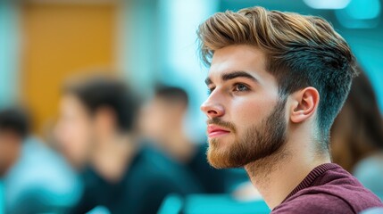 University Group of graduate students attending a research seminar at a prestigious university.